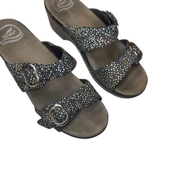 Dansko Sophie Double Strap Wedge Black Metallic Polka Dot Sandals Women Size 8.5 - Picture 5 of 7
